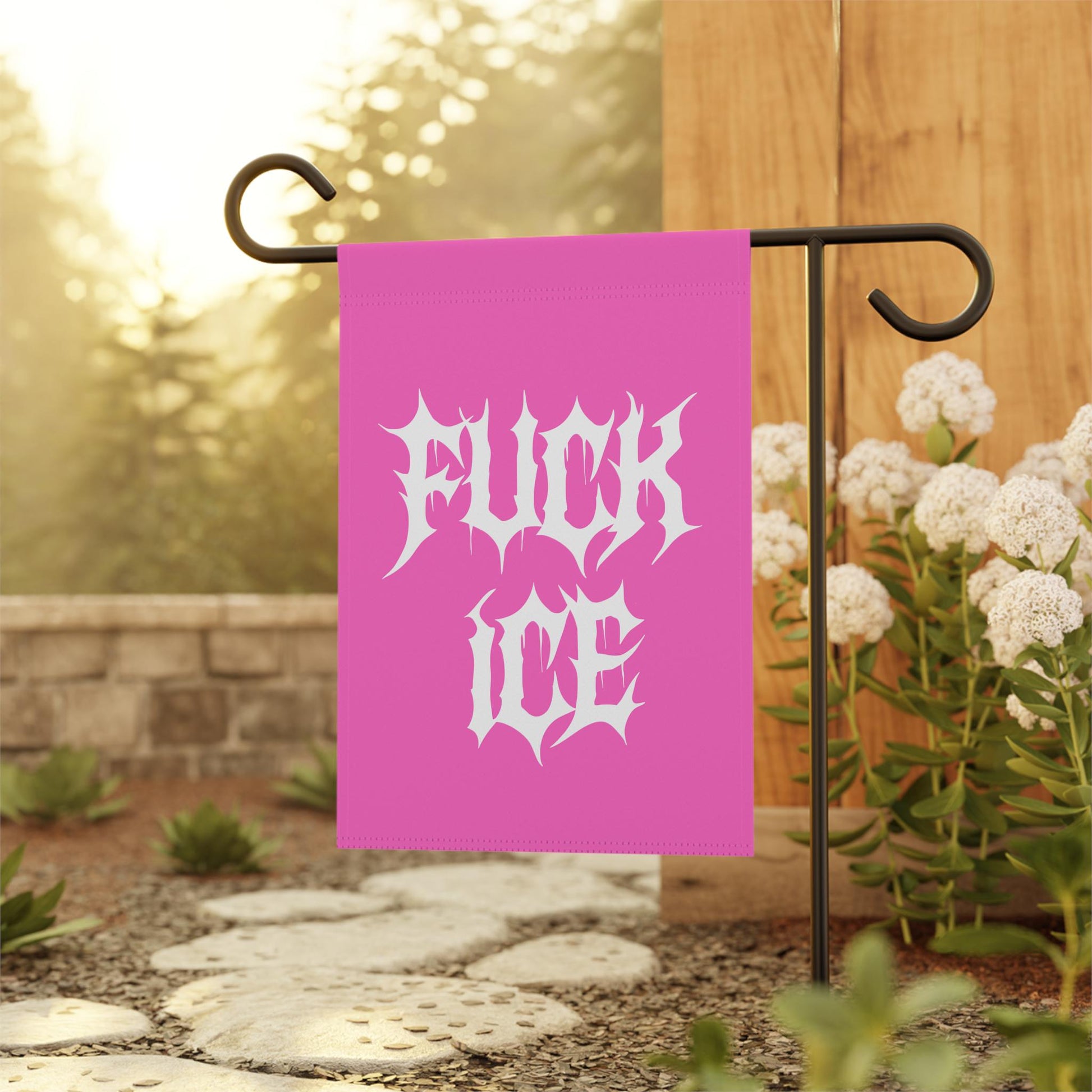 F*ck ICE Pink Metalcore Yard Flag, Alternative Goth Garden Banner, Gothic Font Outdoor Decor, Deathcore Hardcore FDT, Pro Immigration