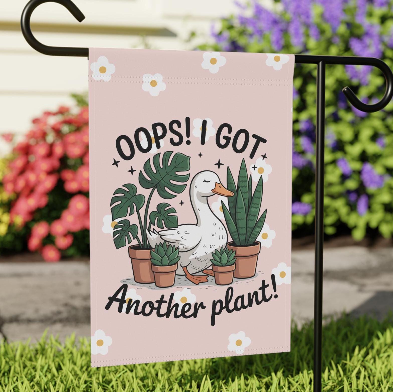 Plant Lover Silly Goose Yard Flag, Funny Duck Garden Banner, Got Another Plant Outdoor Decor Gift, Pink Farmhouse Style