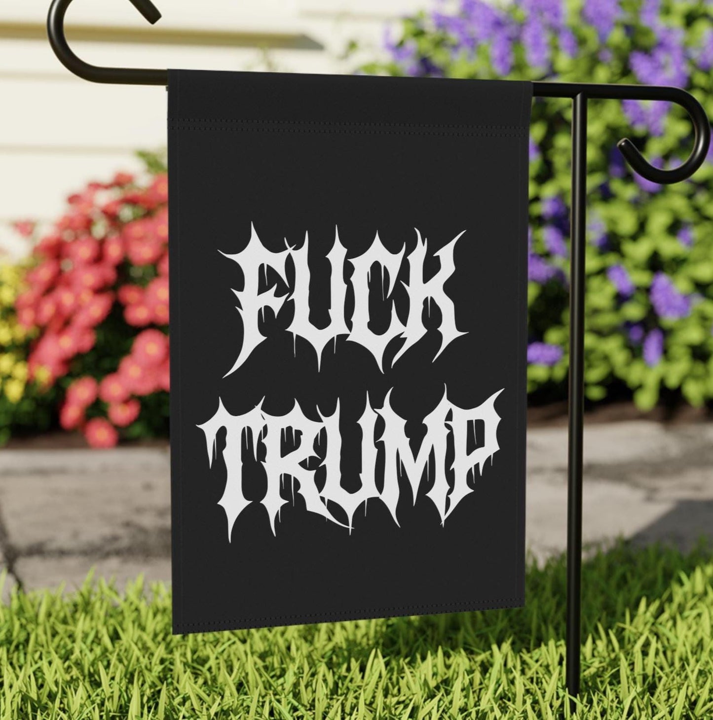 F*ck Trump Black Metalcore Yard Flag, Alternative Goth Garden Banner, Gothic Font Outdoor Decor, Deathcore Hardcore FDT, Pro Immigration