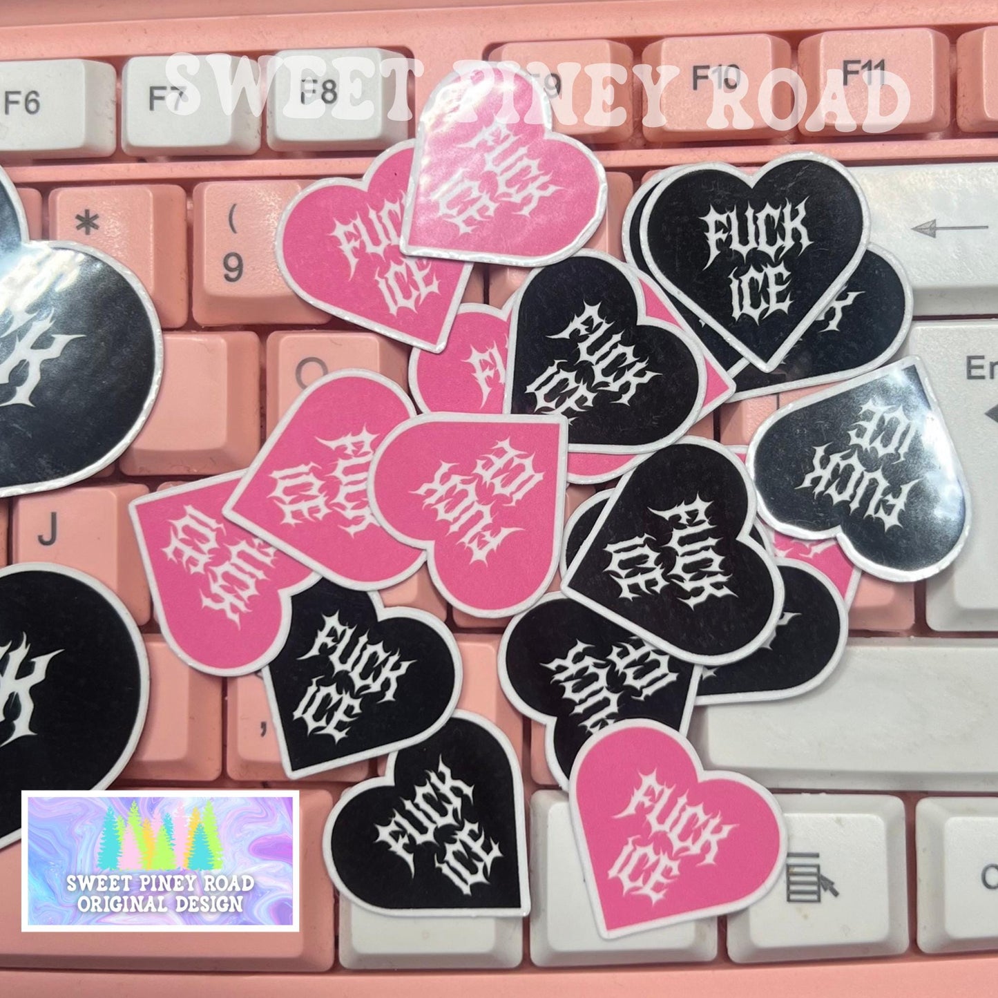 F*ck ICE Sticker Pack, Metalcore Heart Y2k Inspired Glossy FDT Stickers, Funny Resist Anti-Trump Protest Rally Handouts, Pro Immigration