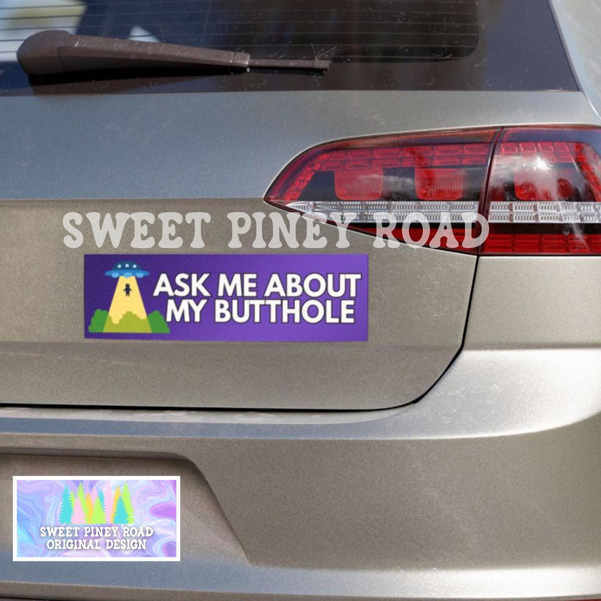 Ask Me About My Butthole Car Magnet, Hilarious UFO Bumper Sticker, Dark Humor Gag Gift, Alien Abduction Silly Idea for Vehicle
