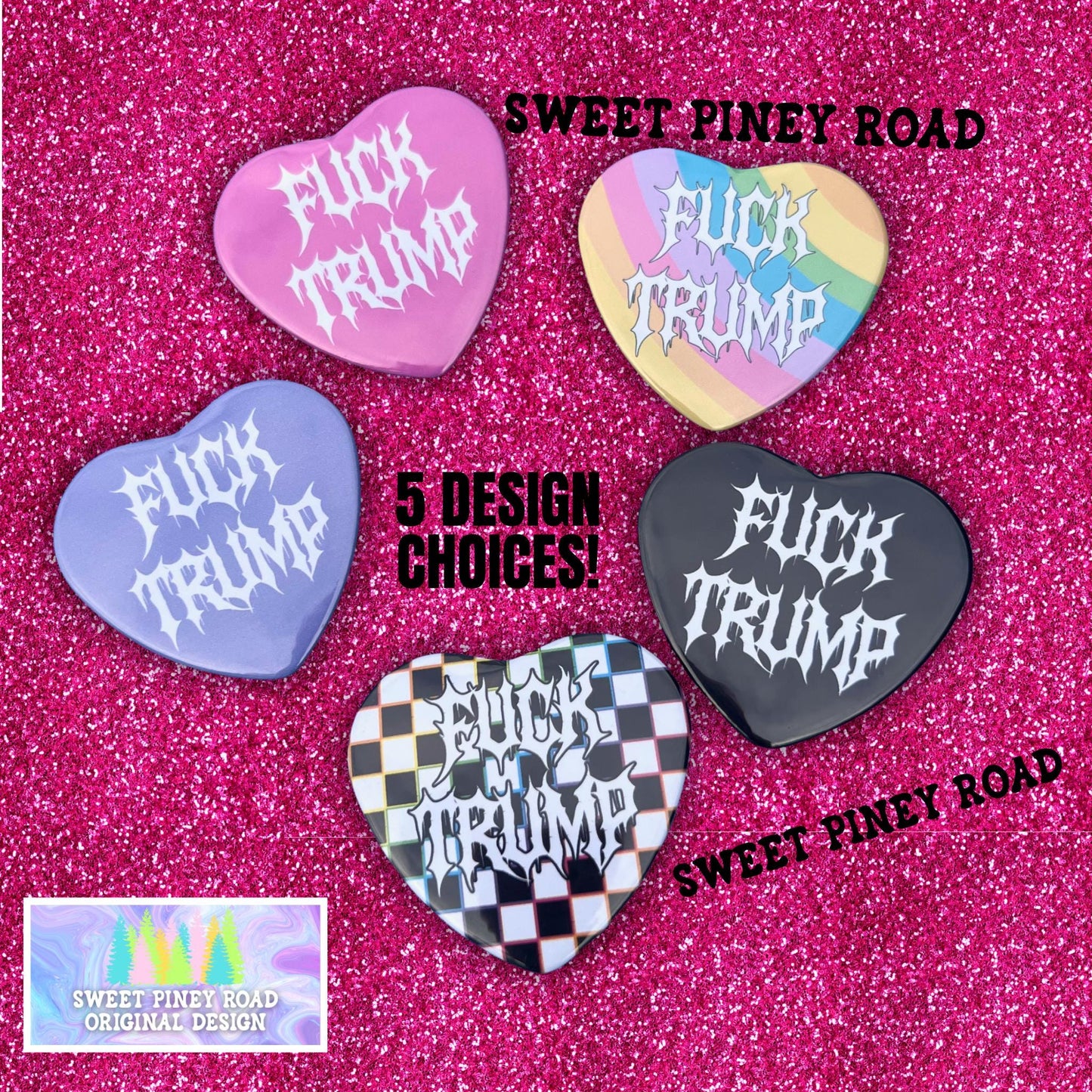 F*ck Trump Metalcore Heart Button Pin, Alternative Goth Abolish ICE Y2K Buttons, Deathcore Hardcore FDT, Anti Trump Pro Immigration