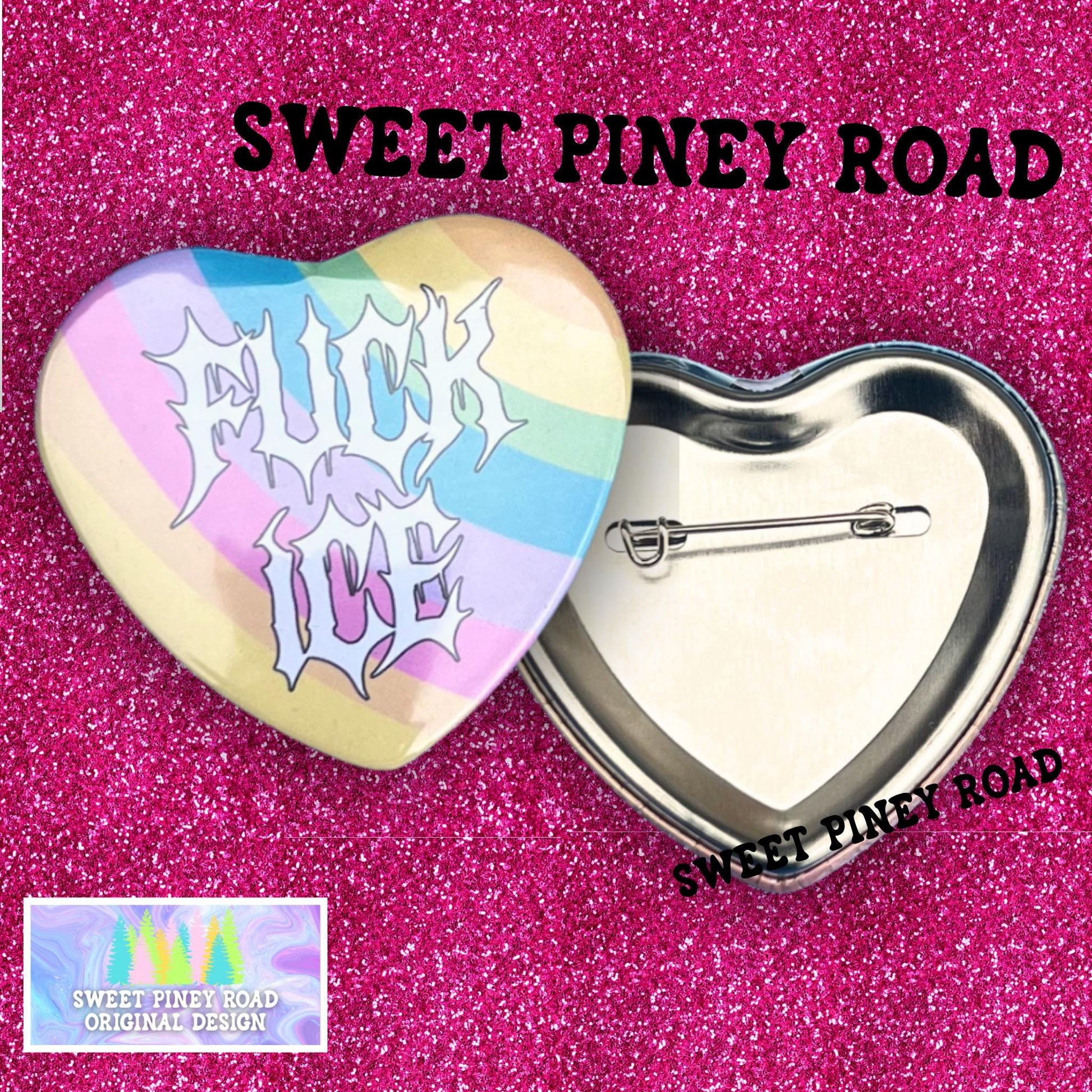 F*ck ICE Metalcore Heart Button Pin, Pastel Goth Rainbow Abolish ICE Y2K Buttons, Deathcore Hardcore FDT, Anti Trump Pro Immigration