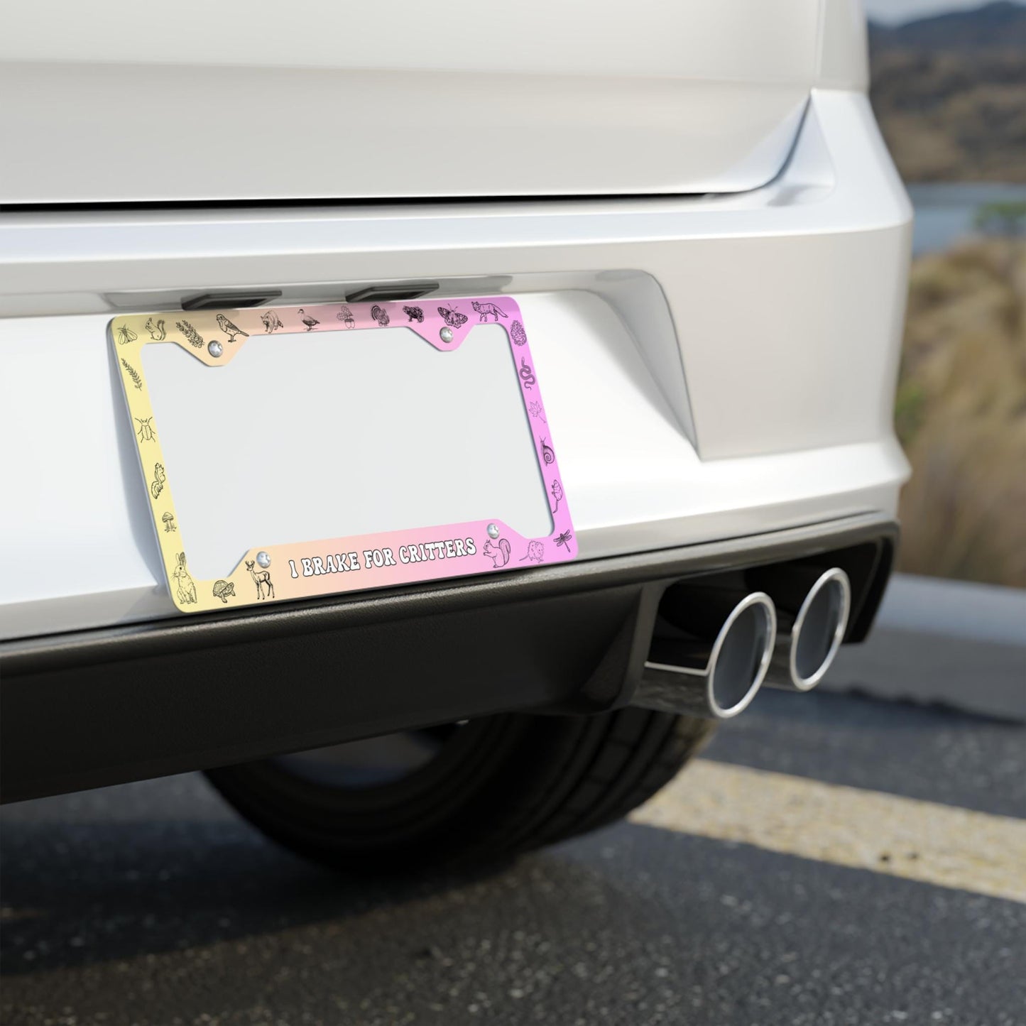 Cute Critters License Plate Frame, Pink Two-tone Animals Car Accessories, Be Kind To All Kinds, Nature, Earth Day Gift