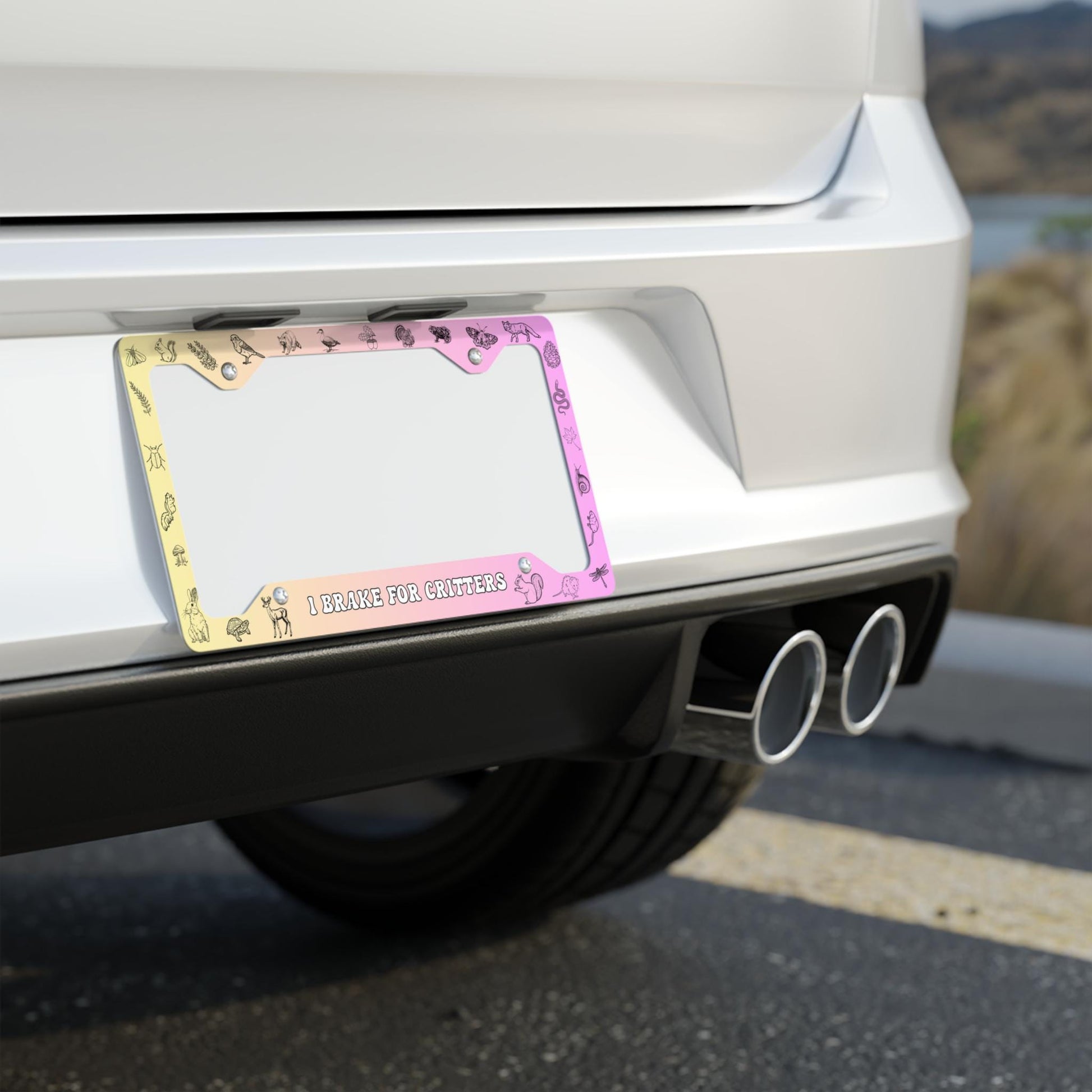 Cute Critters License Plate Frame, Pink Two-tone Animals Car Accessories, Be Kind To All Kinds, Nature, Earth Day Gift
