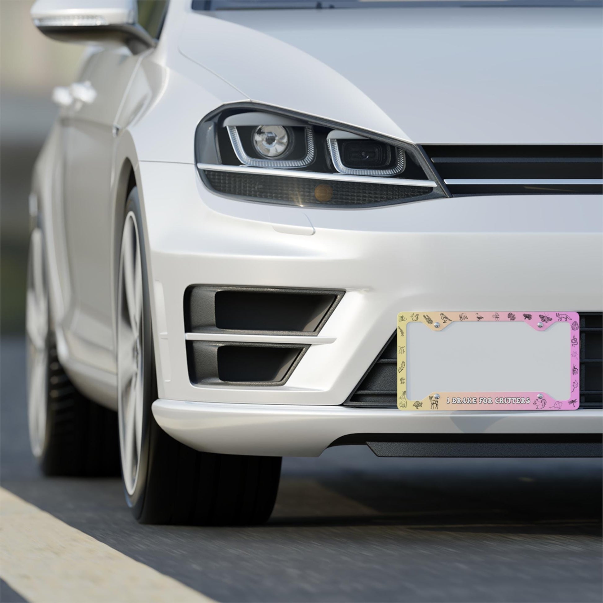 Cute Critters License Plate Frame, Pink Two-tone Animals Car Accessories, Be Kind To All Kinds, Nature, Earth Day Gift