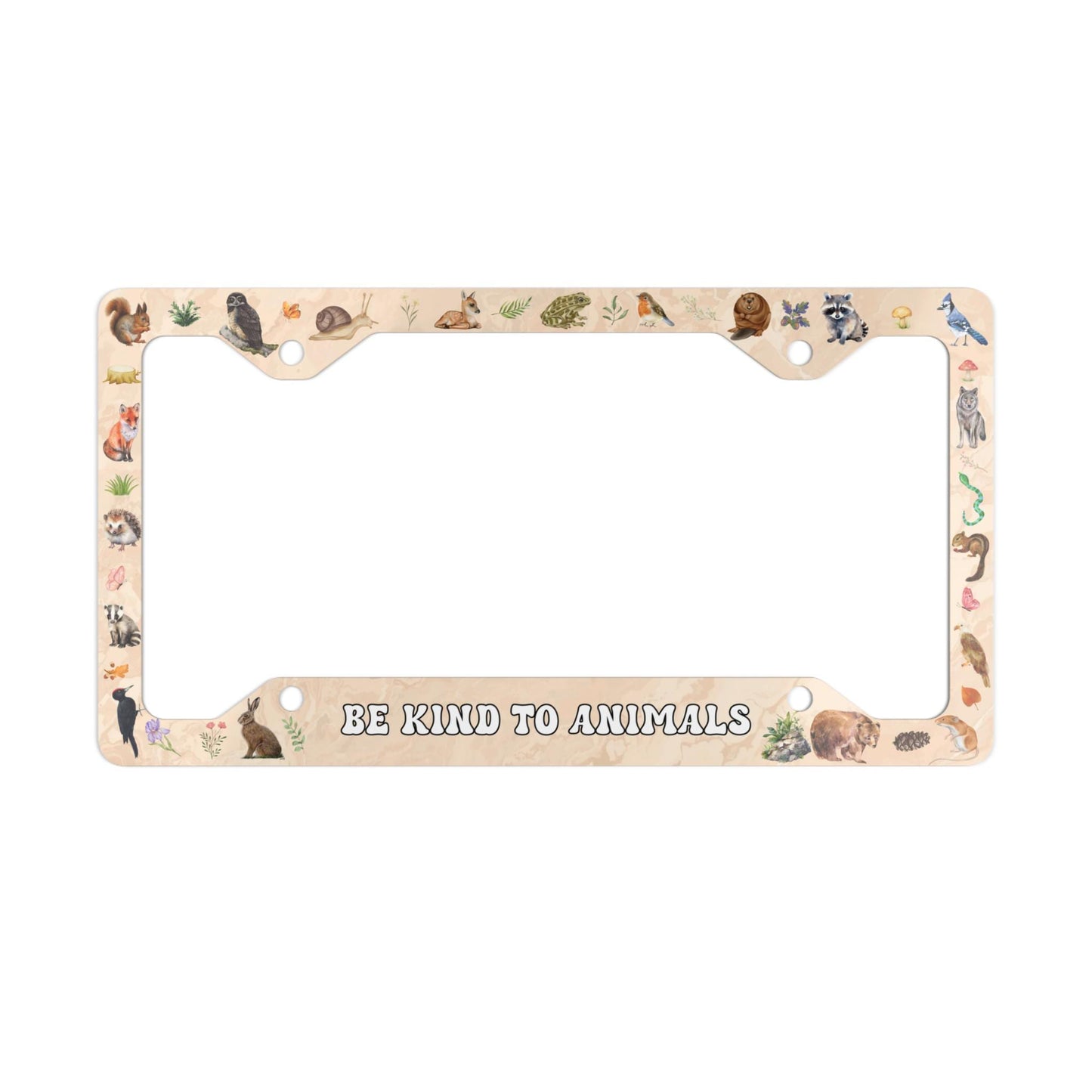 Be Kind To Animals License Plate Frame, Cute Forest Theme Vehicle Decor, I Brake For Critters Car Accessory