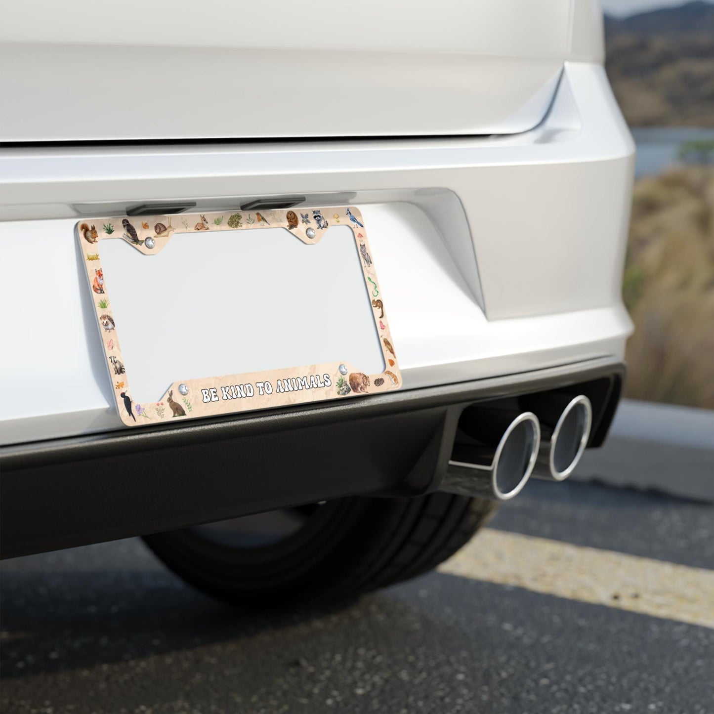 Be Kind To Animals License Plate Frame, Cute Forest Theme Vehicle Decor, I Brake For Critters Car Accessory
