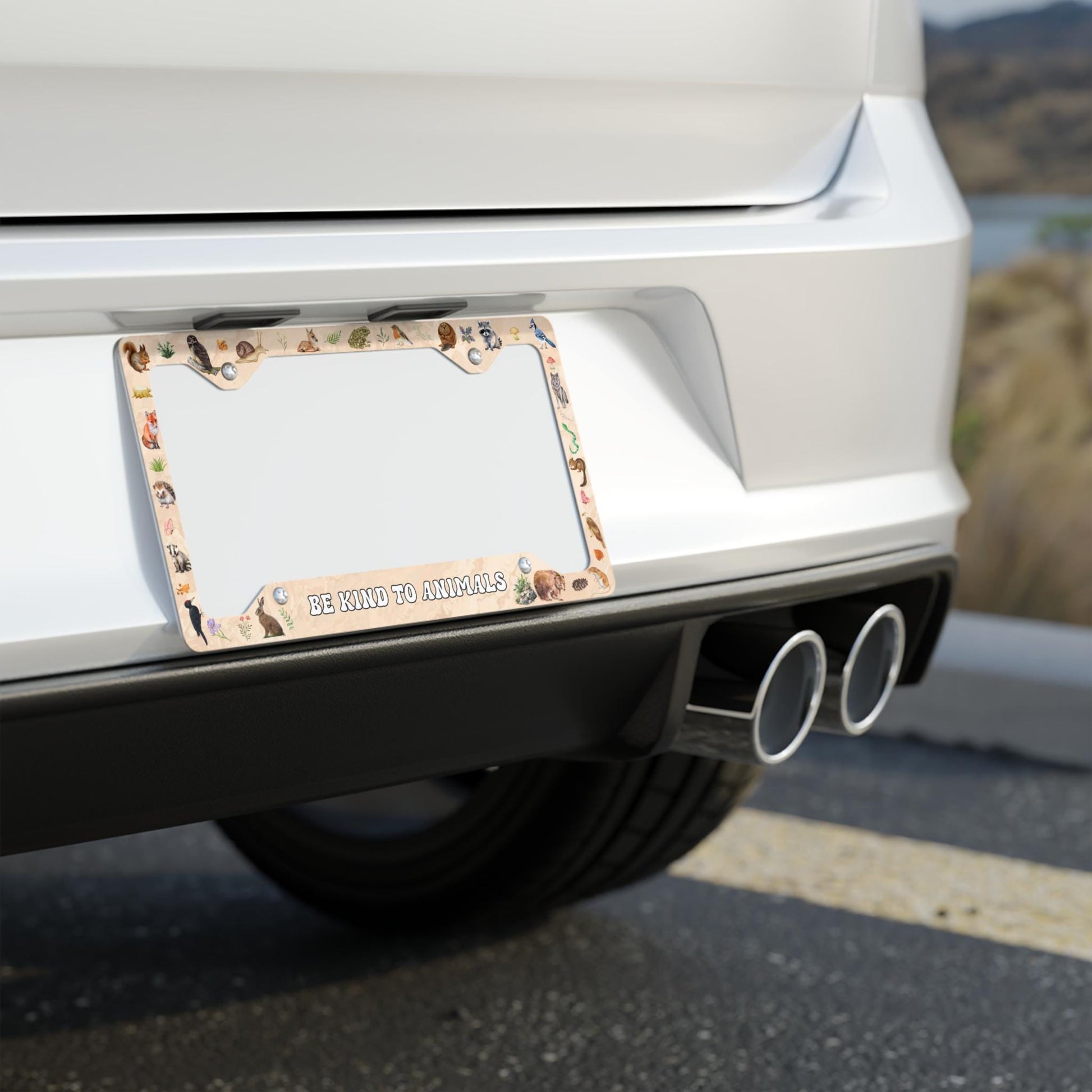 Be Kind To Animals License Plate Frame, Cute Forest Theme Vehicle Decor, I Brake For Critters Car Accessory
