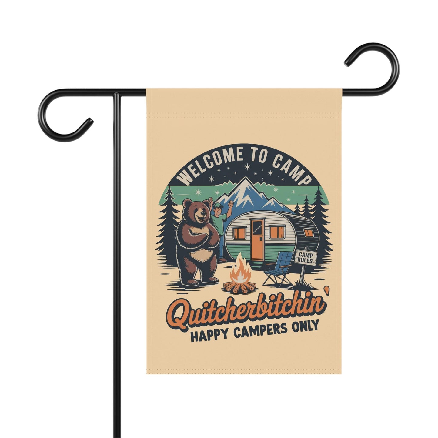 Welcome To Camp Yard Flag, Happy Camper Garden Banner, Funny Quit Your B*tching Outdoor Sign, Gift For Camp Owner