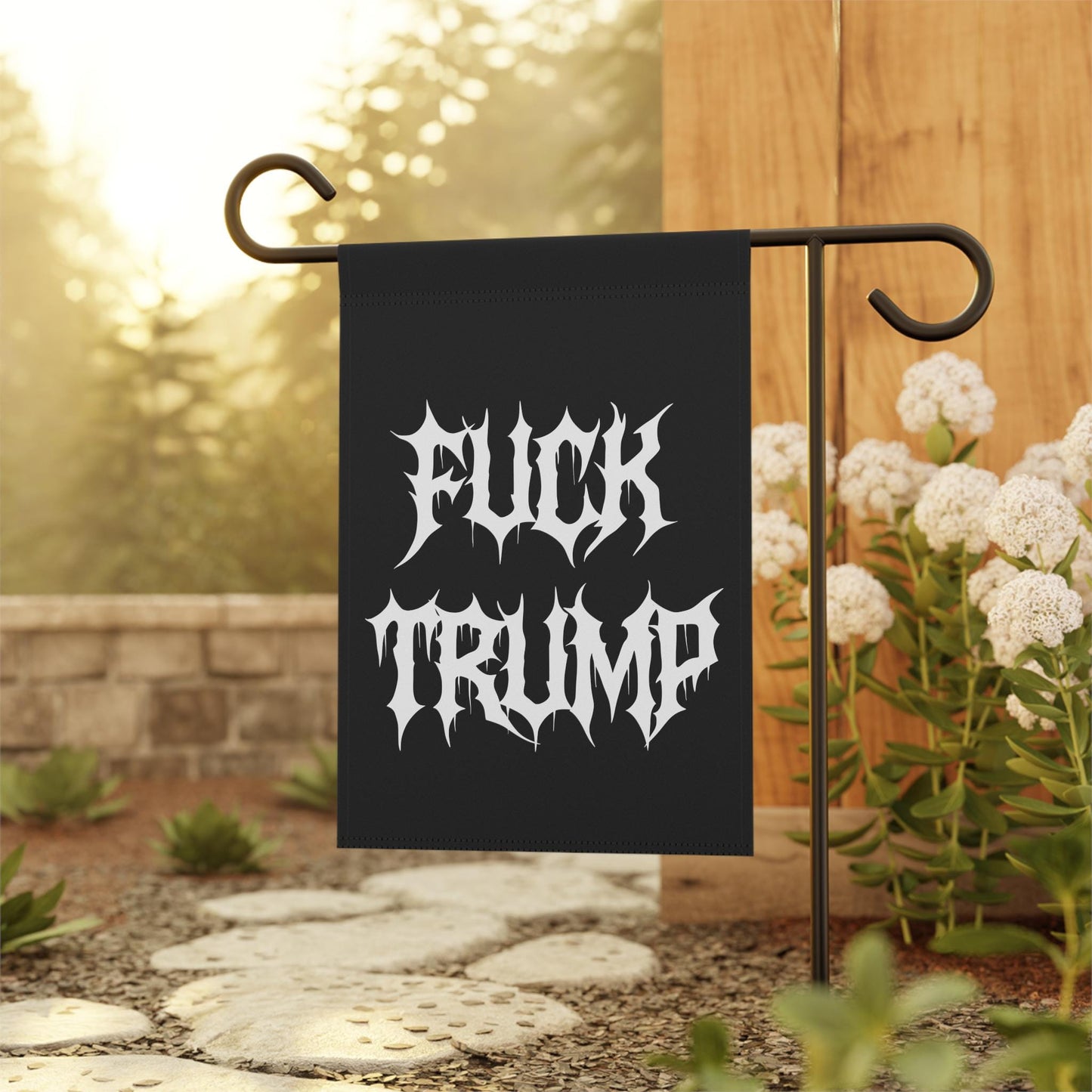 F*ck Trump Black Metalcore Yard Flag, Alternative Goth Garden Banner, Gothic Font Outdoor Decor, Deathcore Hardcore FDT, Pro Immigration
