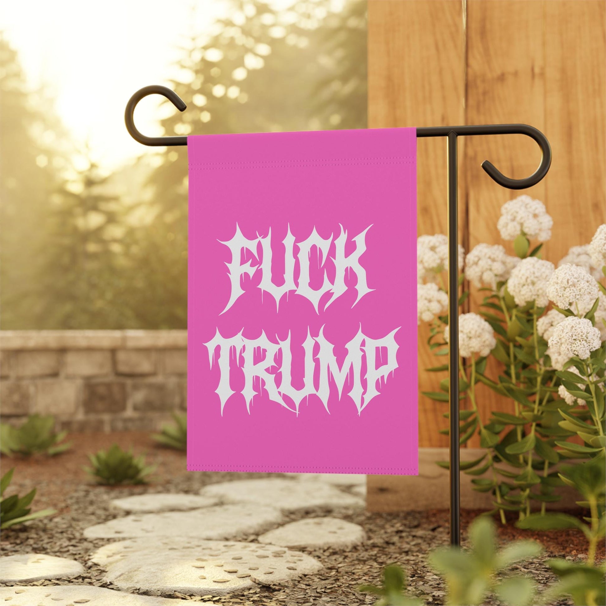 F*ck Trump Pink Metalcore Yard Flag, Alternative Goth Garden Banner, Gothic Font Outdoor Decor, Deathcore Hardcore FDT, Pro Immigration
