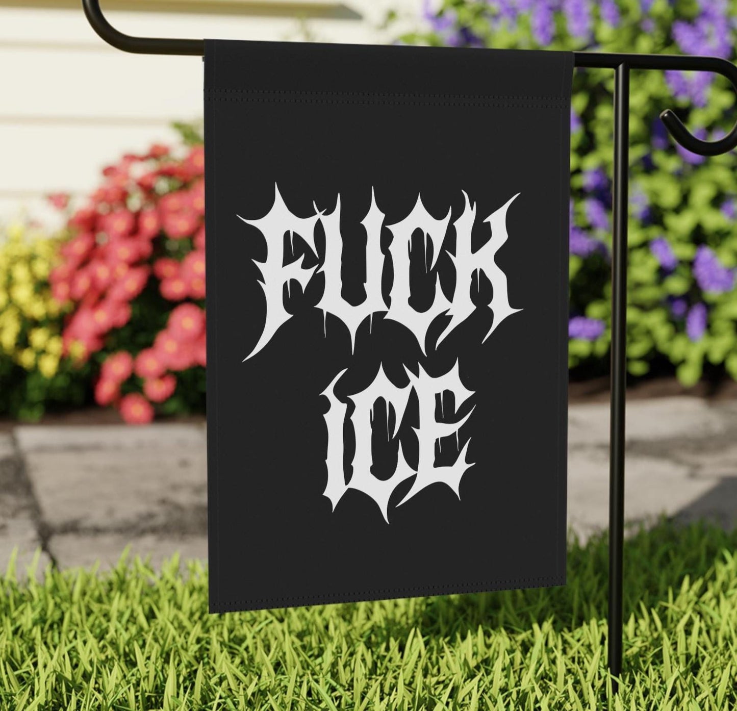 F*ck ICE Black Metalcore Yard Flag, Alternative Goth Garden Banner, Gothic Font Outdoor Decor, Deathcore Hardcore FDT, Pro Immigration