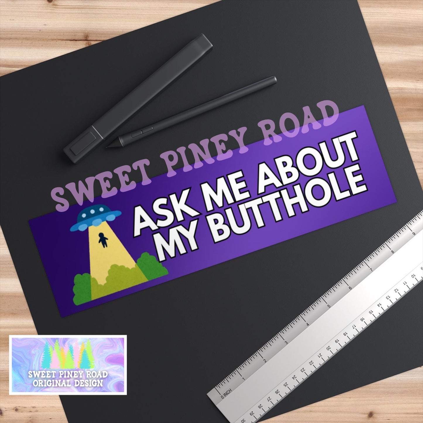 Ask Me About My Butthole Car Magnet, Hilarious UFO Bumper Sticker, Dark Humor Gag Gift, Alien Abduction Silly Idea for Vehicle