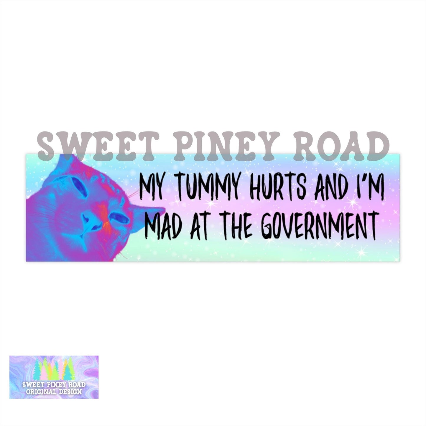 My Tummy Hurts and I’m Mad at the Government Car Magnet, Funny Bumper Sticker, Unhinged Cat Vehicle Decal, Anti-Trump FDT Y2k Gift