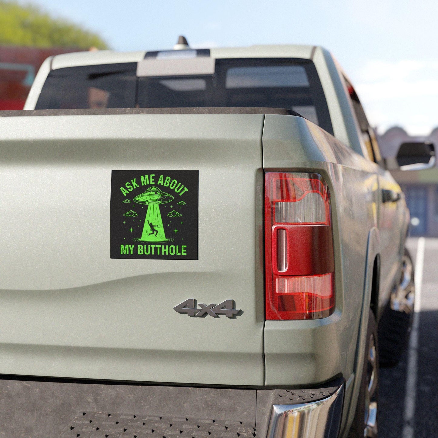 Ask Me About My Butthole Car Magnet, Hilarious UFO Bumper Sticker, Dark Humor Gag Gift, Alien Abduction Silly Idea for Vehicle