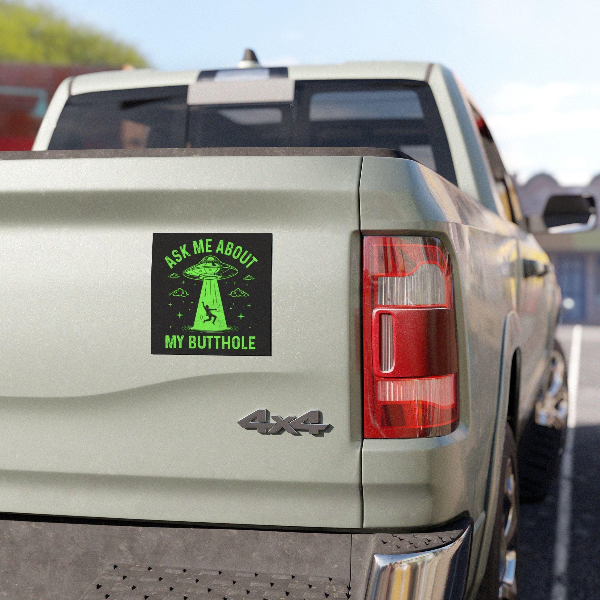 Ask Me About My Butthole Car Magnet, Hilarious UFO Bumper Sticker, Dark Humor Gag Gift, Alien Abduction Silly Idea for Vehicle