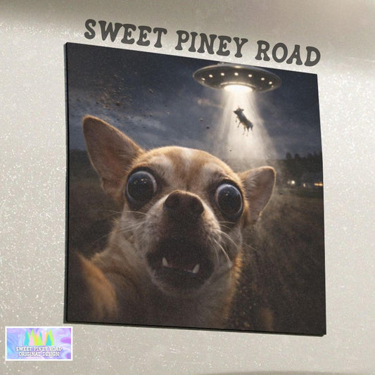 Funny Chihuahua UFO Car Magnet, Hilarious Dog Lover Alien Abduction Bumper Decal Gift