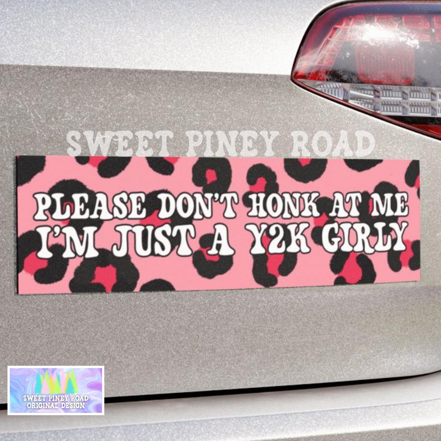 Please Don't Honk At Me Bumper Magnet, Y2k Girly Funny Car Sticker, Pink Leopard Print Nostalgia Vehicle Decal