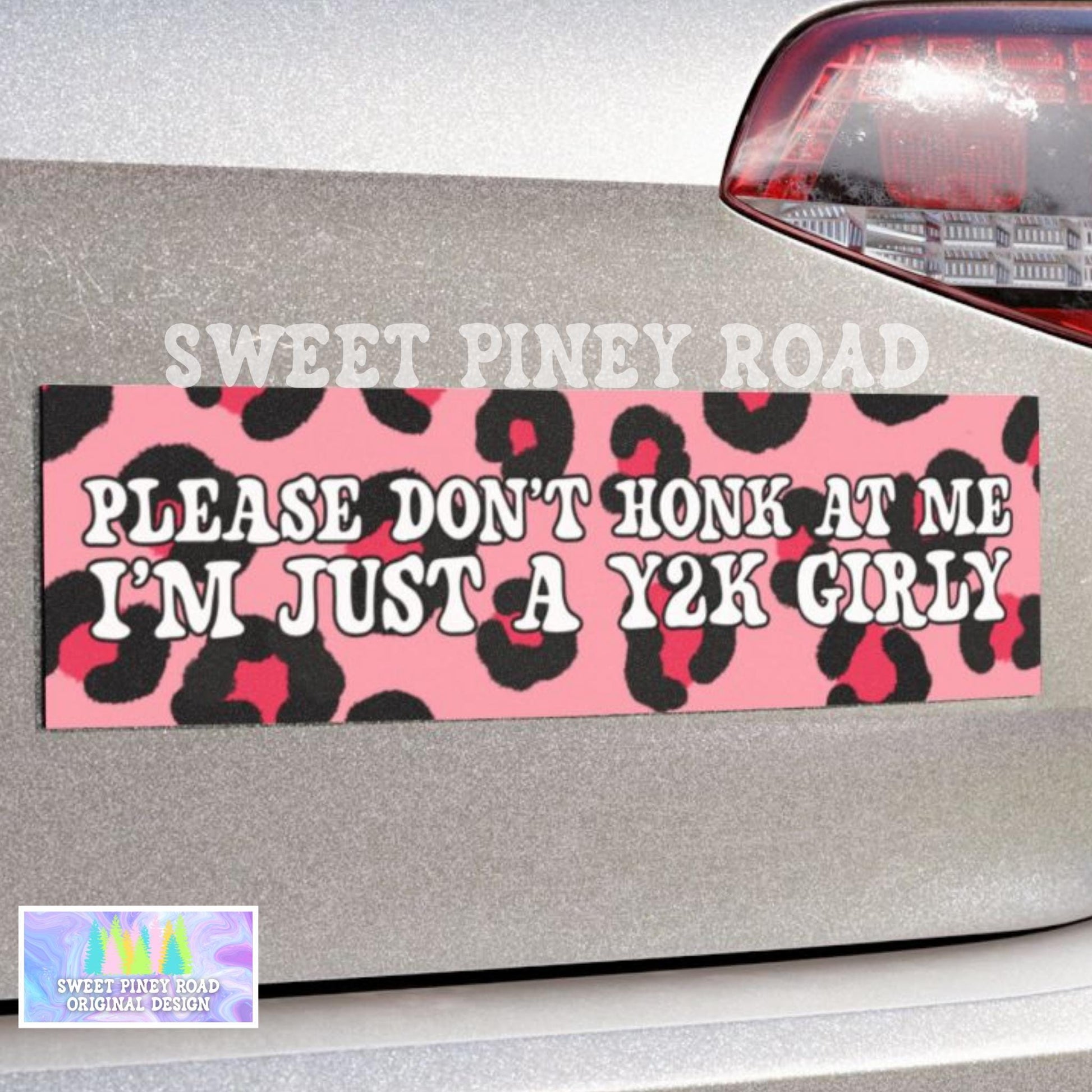 Please Don't Honk At Me Bumper Magnet, Y2k Girly Funny Car Sticker, Pink Leopard Print Nostalgia Vehicle Decal