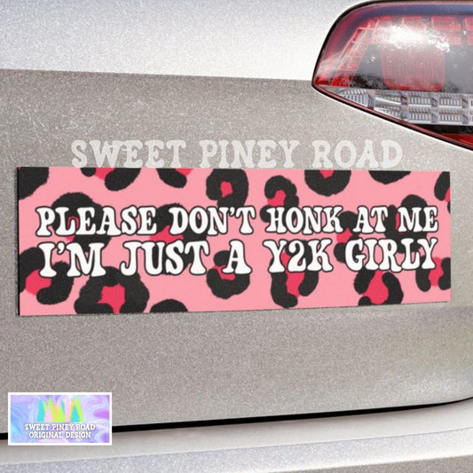 Please Don't Honk At Me Bumper Magnet, Y2k Girly Funny Car Sticker, Pink Leopard Print Nostalgia Vehicle Decal