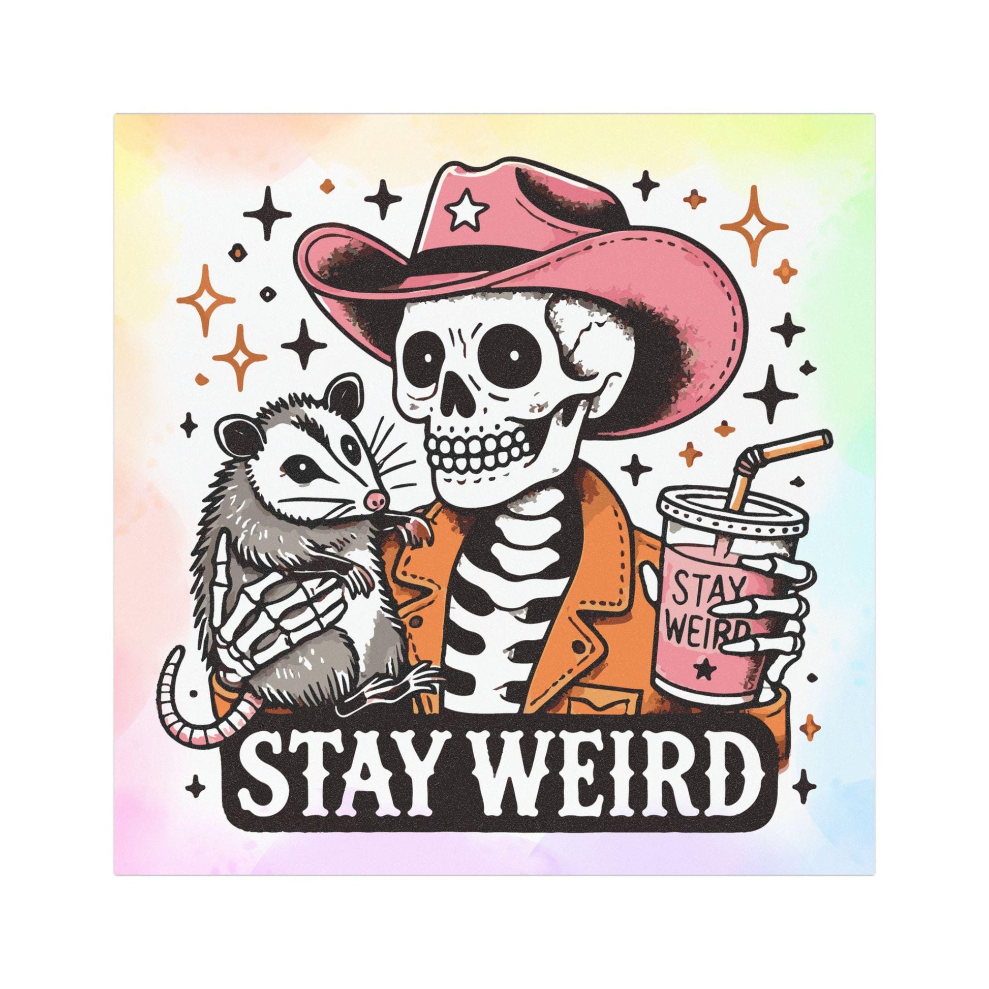 Stay Weird Skeleton Possum Car Magnet, Cute Retro Opossum, Country Pastel Aesthetic