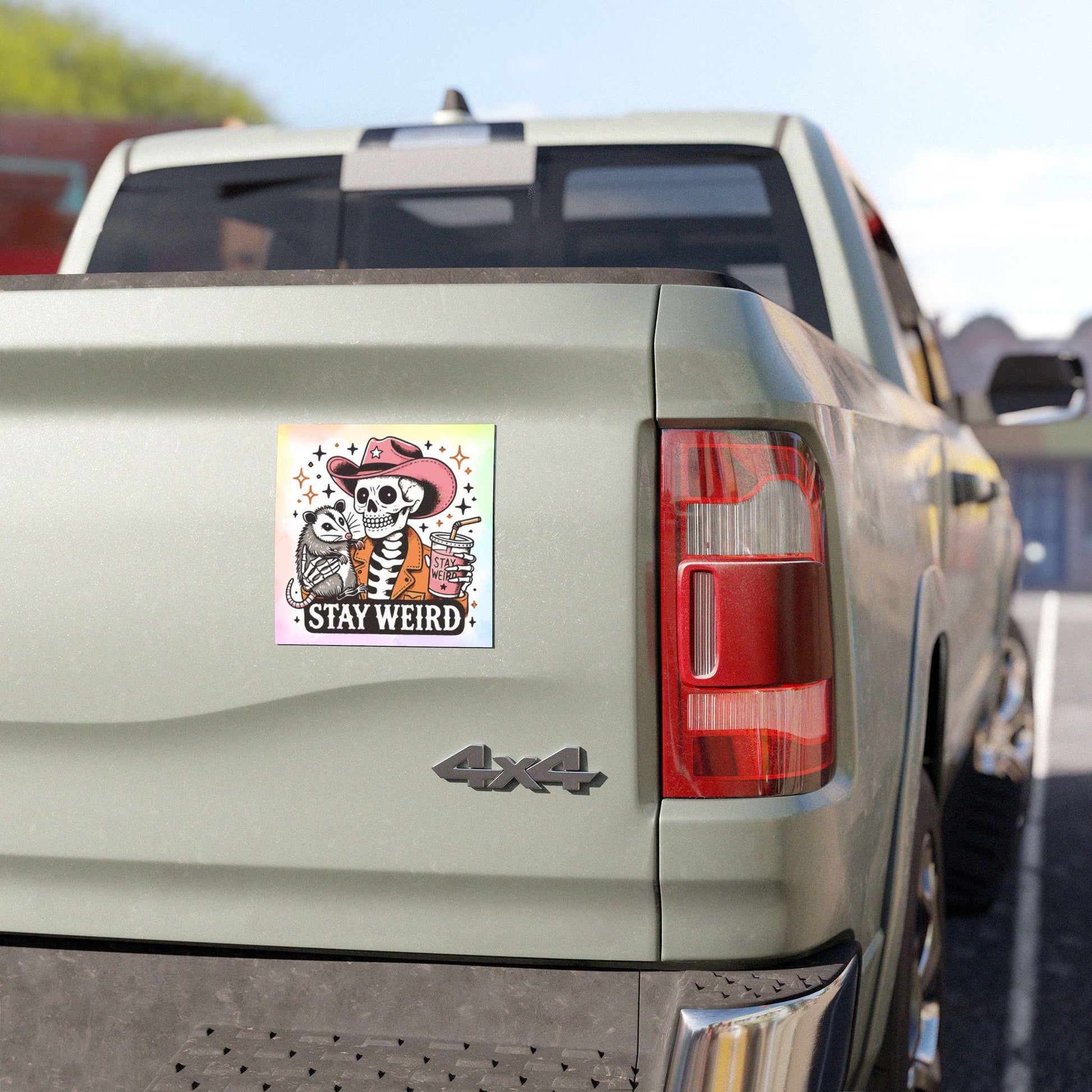 Stay Weird Skeleton Possum Car Magnet, Cute Retro Opossum, Country Pastel Aesthetic