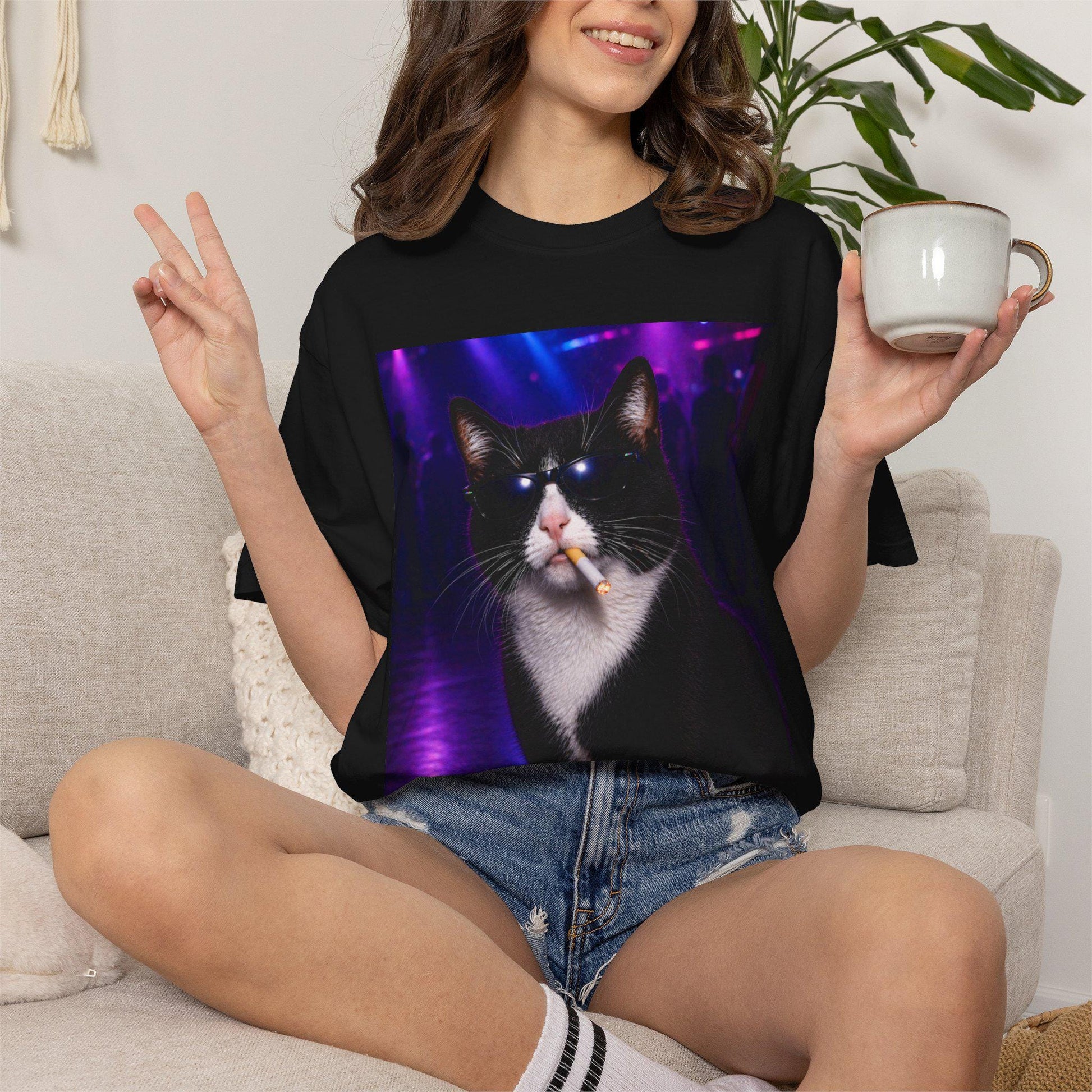 Tuxedo Cat Tshirt, Hilarious Kitty Lover Gag T-Shirt Gift Idea, Tee For Animal Lover, Cats Nightclub Shirt, Animals Doing Human Things
