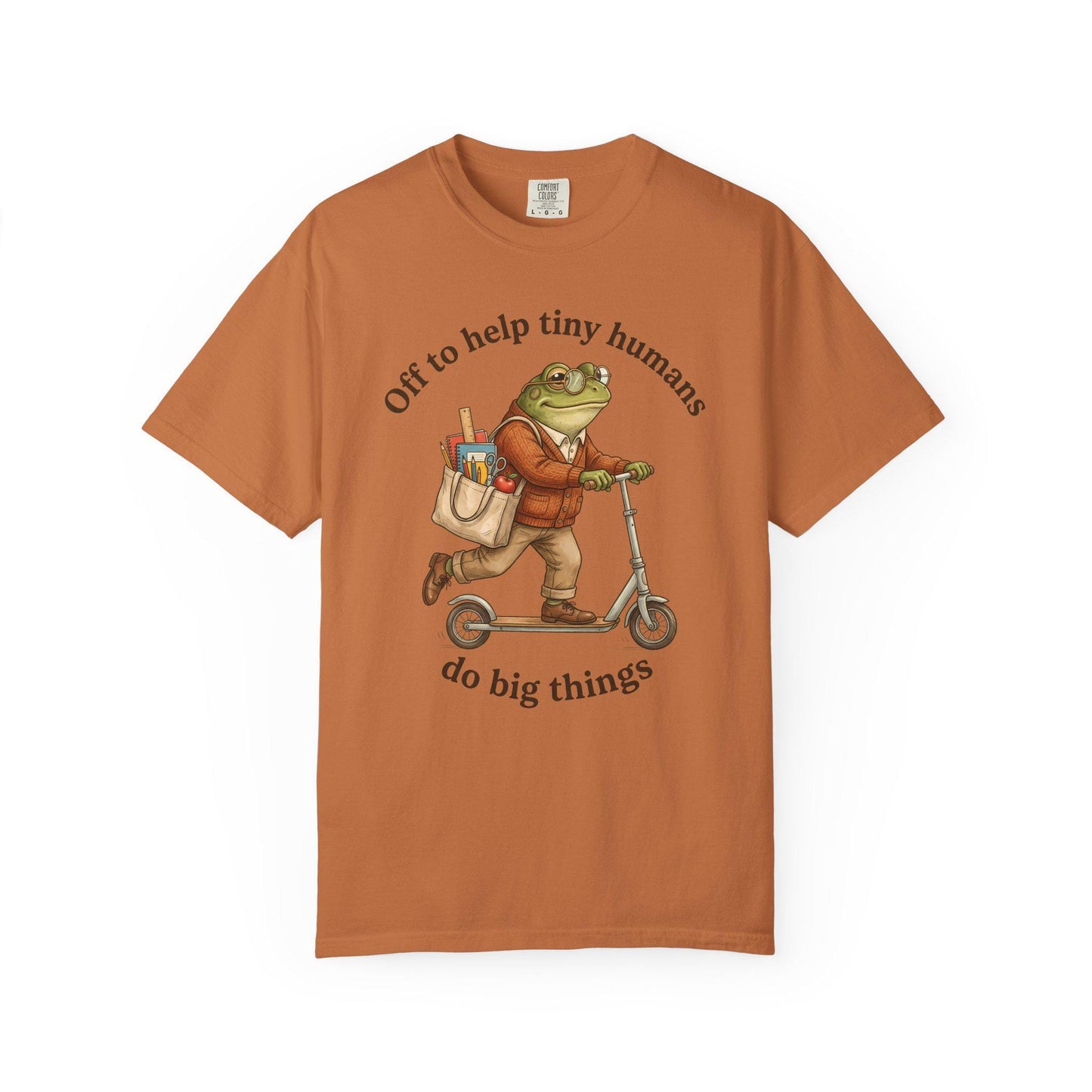Comfort Colors® Teacher of Tiny Humans Shirt for Back to School, Frog on a Scooter Tee
