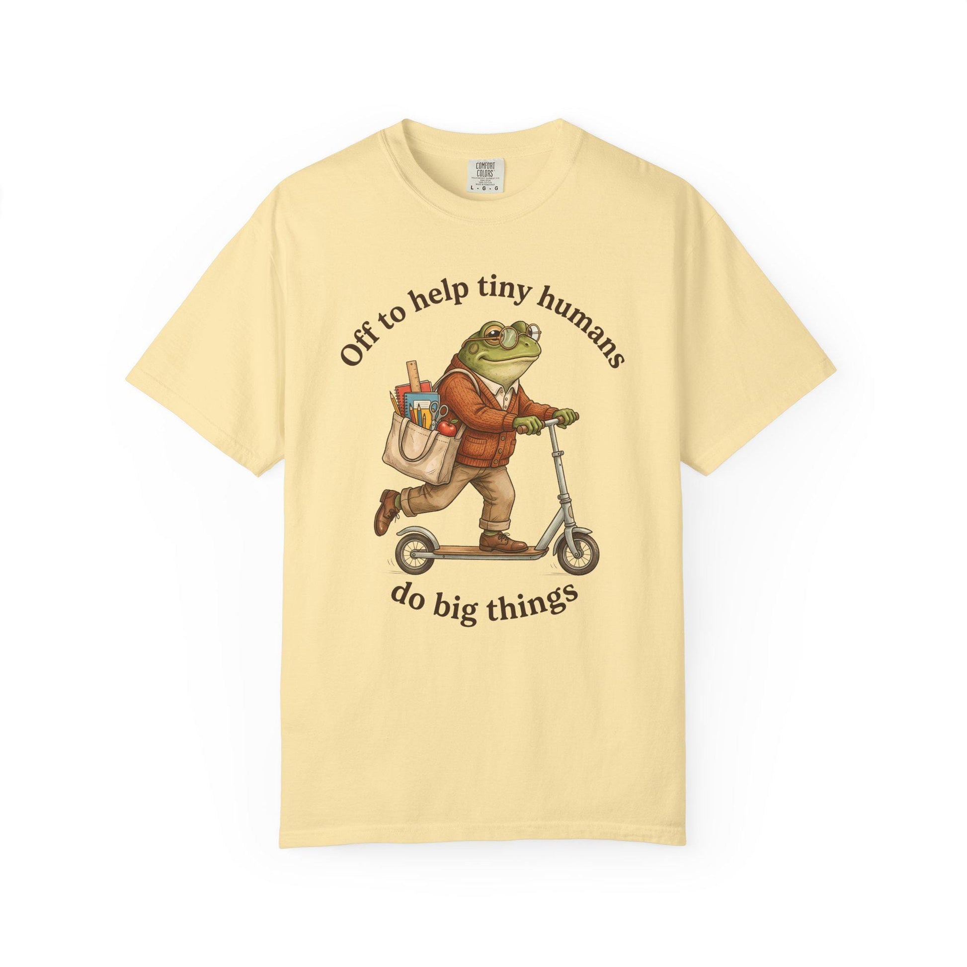 Comfort Colors® Teacher of Tiny Humans Shirt for Back to School, Frog on a Scooter Tee