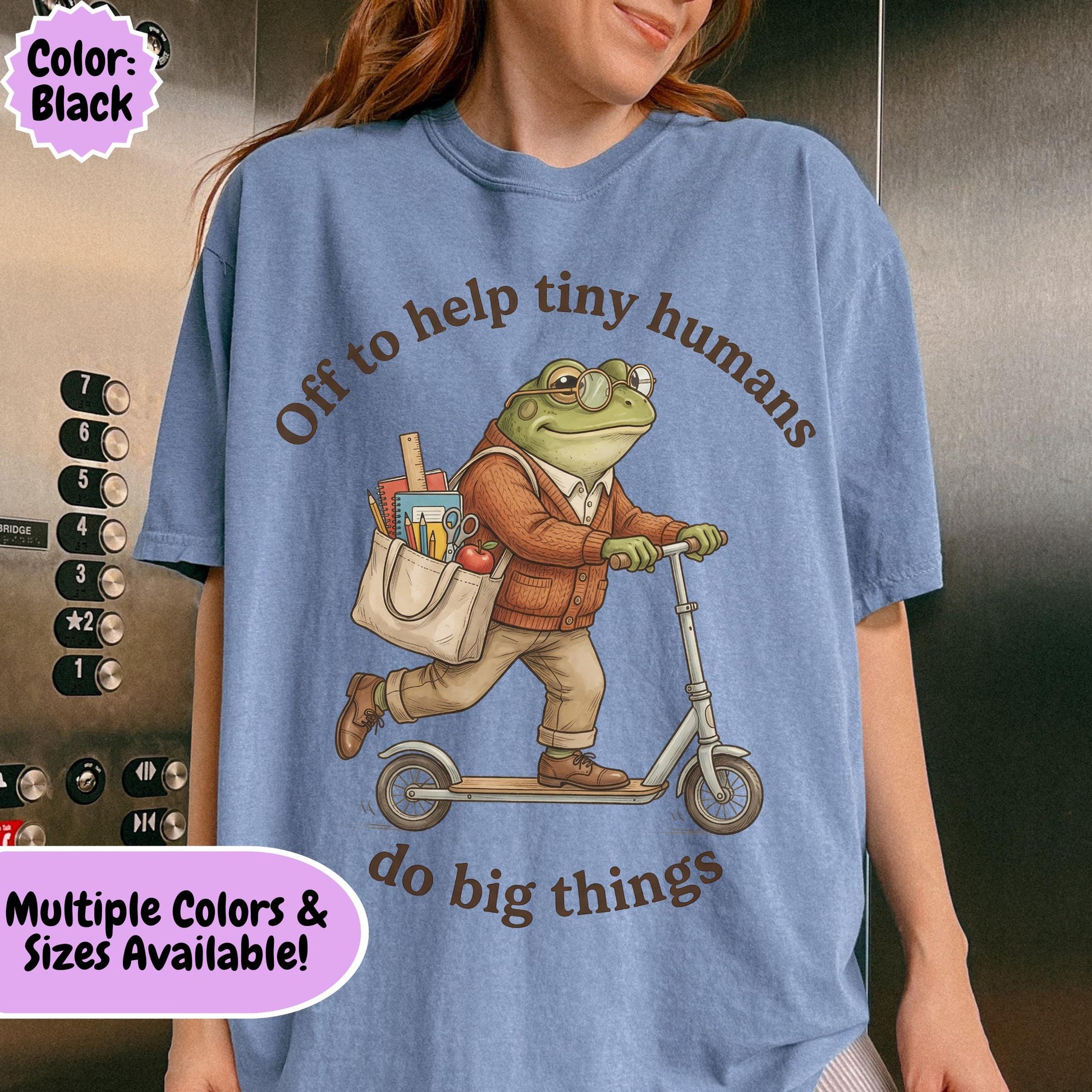 Comfort Colors® Teacher of Tiny Humans Shirt for Back to School, Frog on a Scooter Tee