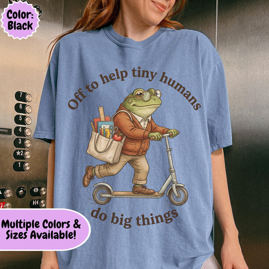 Comfort Colors® Teacher of Tiny Humans Shirt for Back to School, Frog on a Scooter Tee