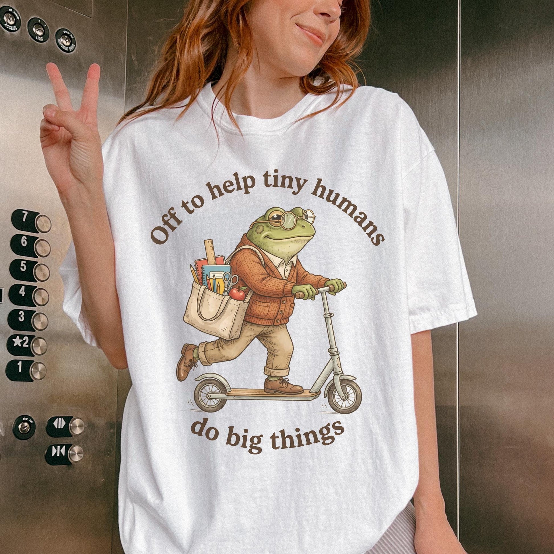 Comfort Colors® Teacher of Tiny Humans Shirt for Back to School, Frog on a Scooter Tee