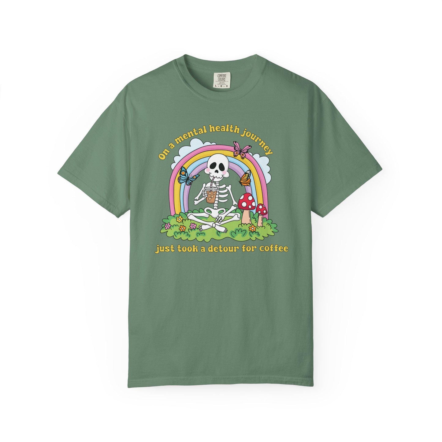Comfort Colors® Funny Anxiety Coffee Lover Shirt, Cute Skeleton Mental Health Tee