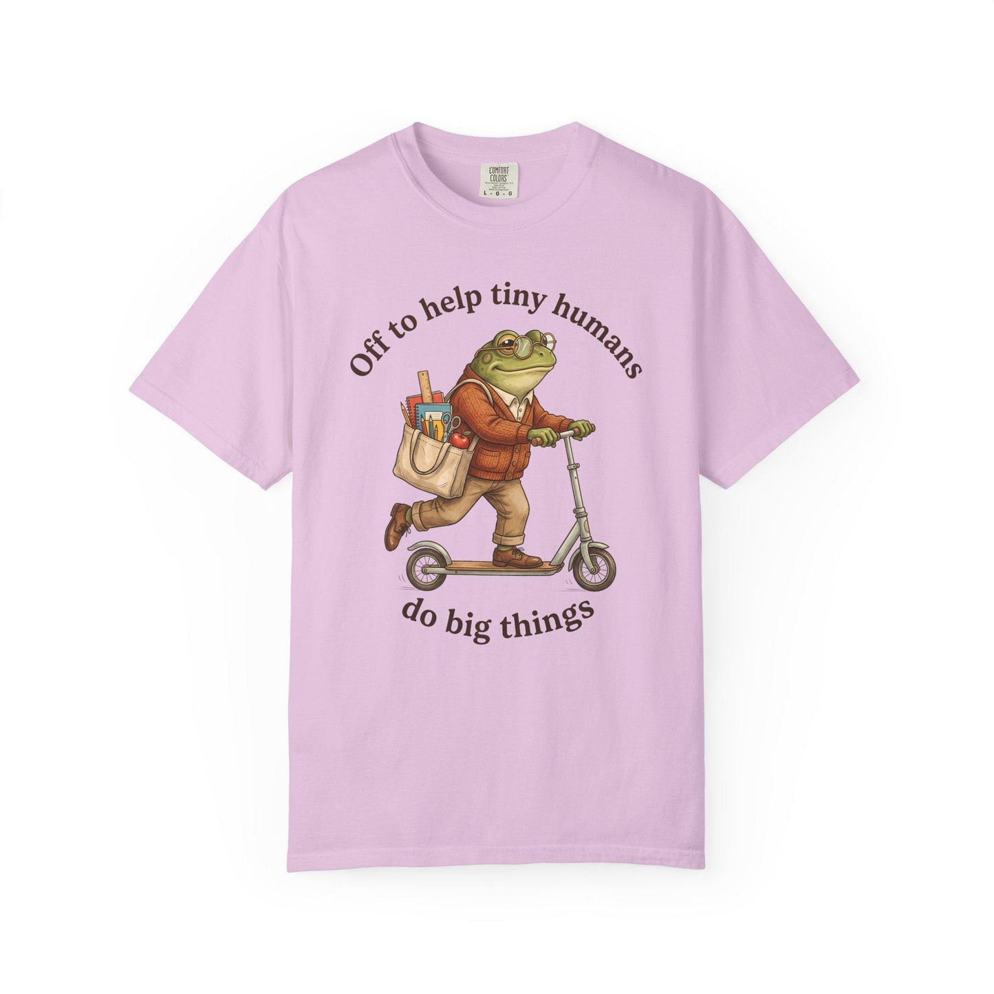 Comfort Colors® Teacher of Tiny Humans Shirt for Back to School, Frog on a Scooter Tee