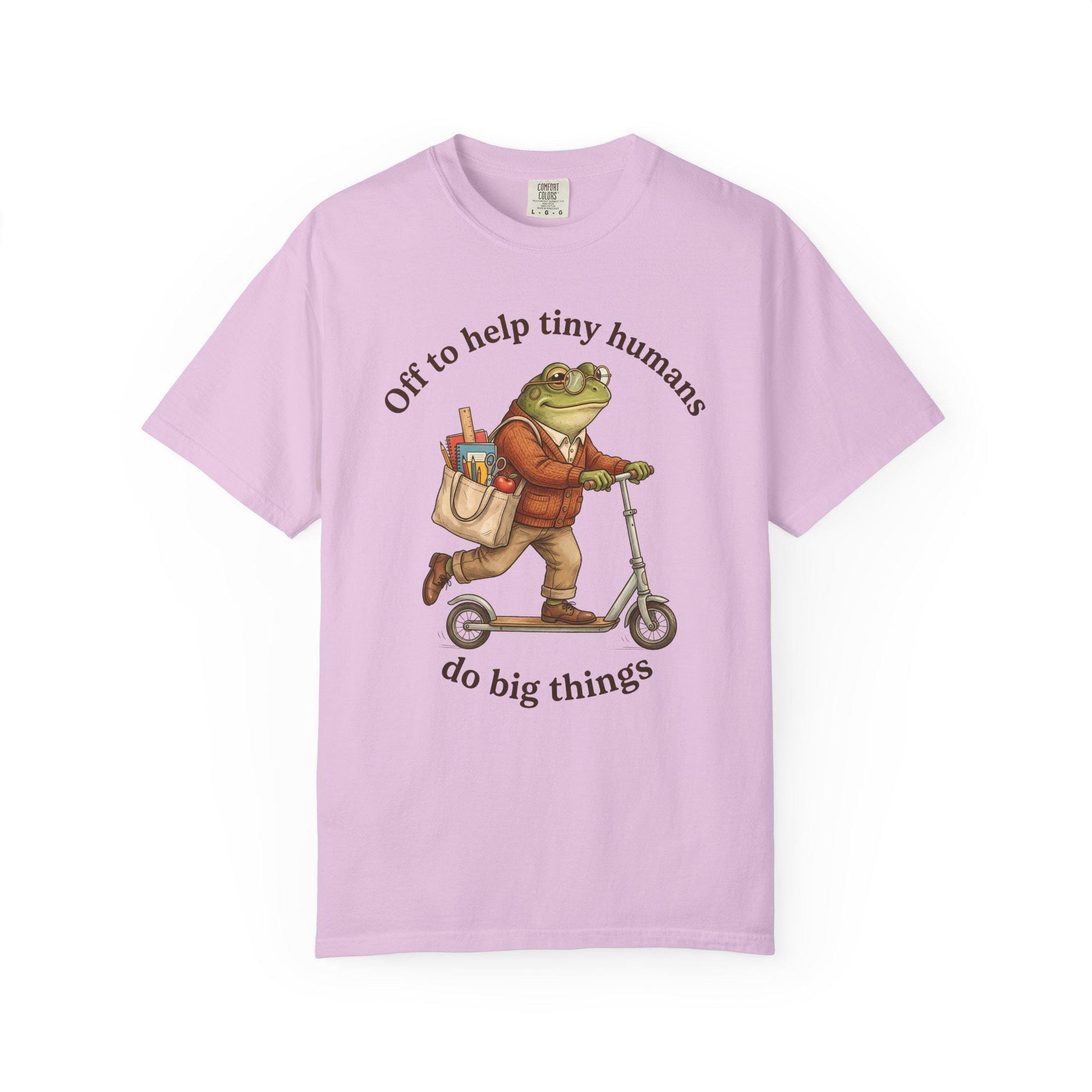 Comfort Colors® Teacher of Tiny Humans Shirt for Back to School, Frog on a Scooter Tee