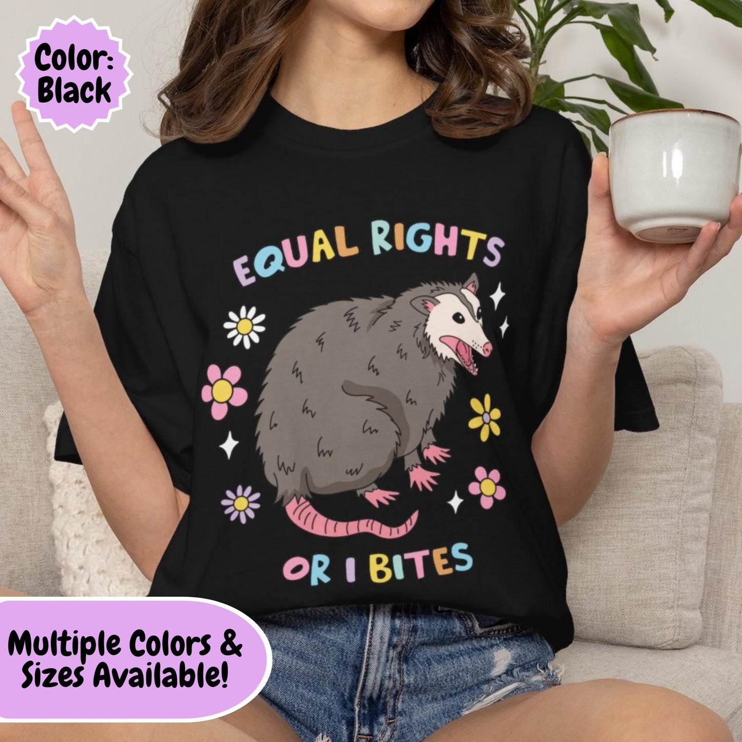 Comfort Colors® Equal Rights For Women Possum Shirt, Funny Cute Opossum Feminist Tee