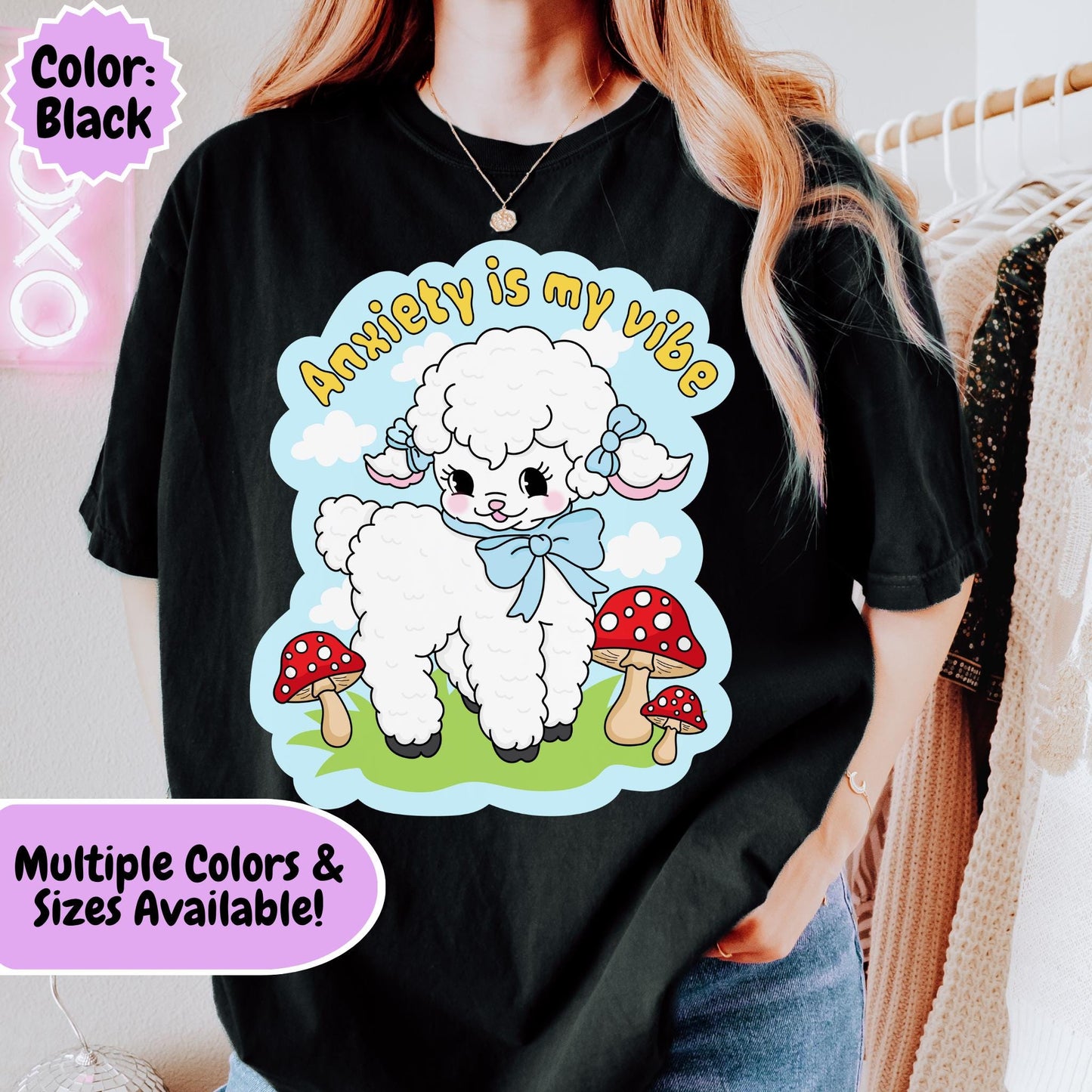 Comfort Colors® Anxiety Is My Vibe Shirt, Funny Cottagecore Lamb Mental Health Tee