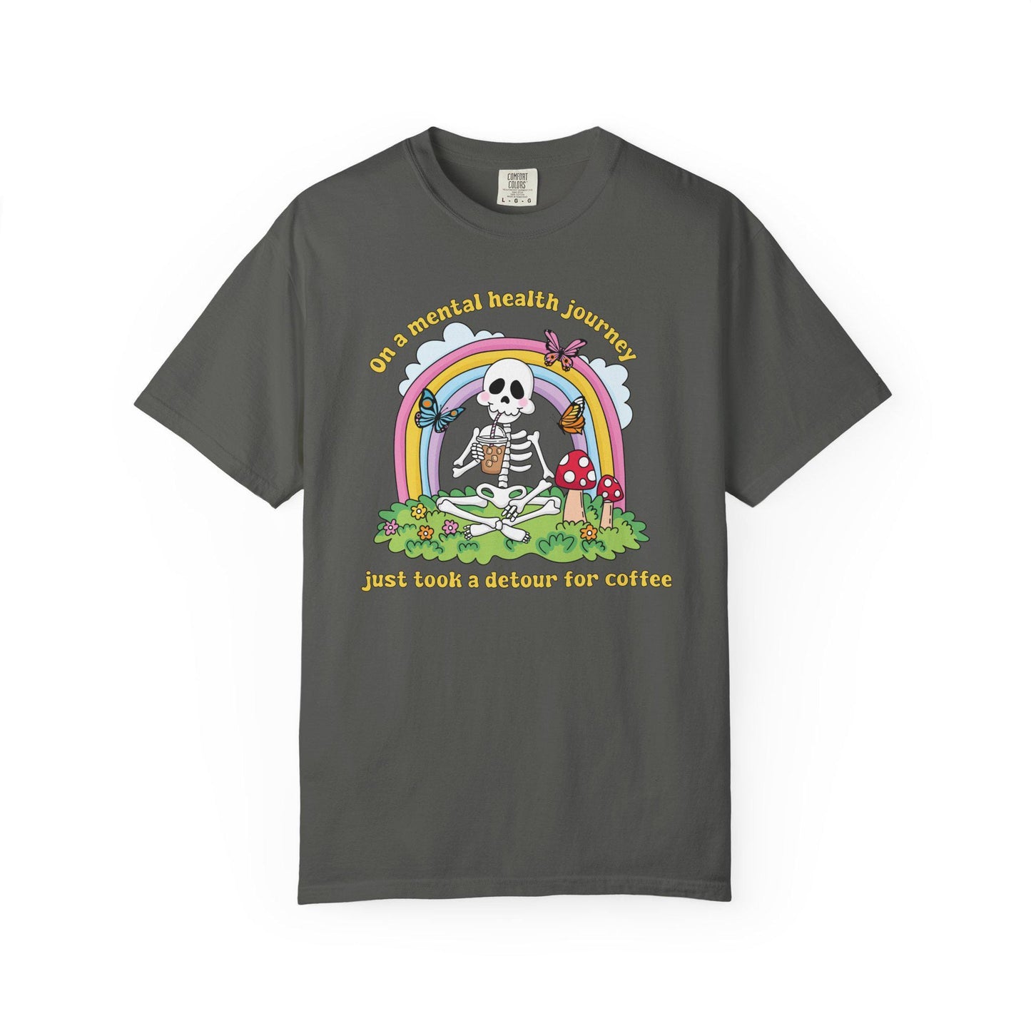 Comfort Colors® Funny Anxiety Coffee Lover Shirt, Cute Skeleton Mental Health Tee
