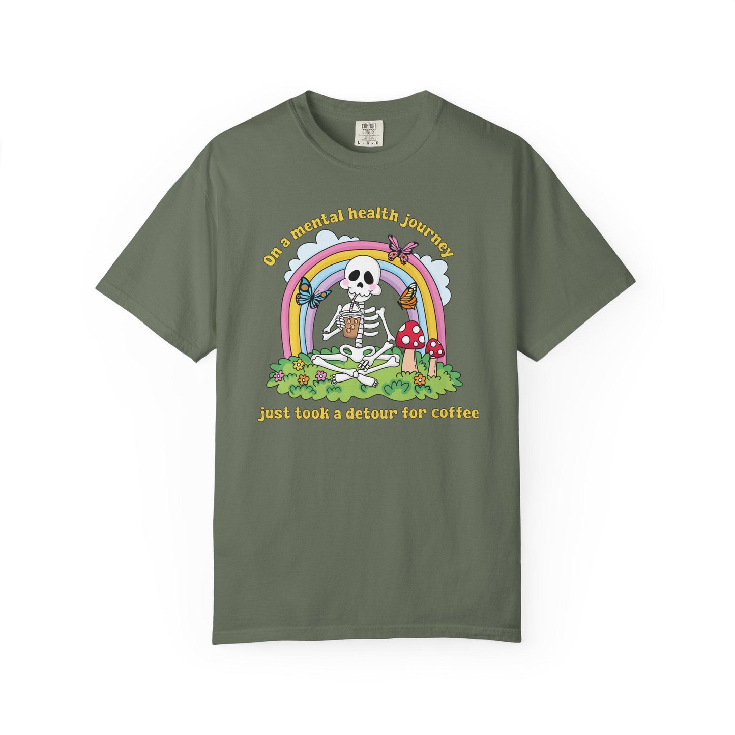 Comfort Colors® Funny Anxiety Coffee Lover Shirt, Cute Skeleton Mental Health Tee