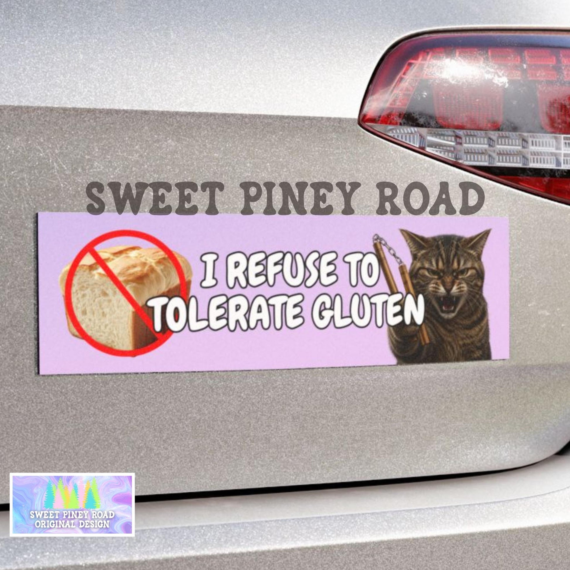 Hilarious Gluten Intolerance Car Magnet, Funny Cat Lover Bumper Sticker, Gag Gift For Friend Who Can't Have Gluten