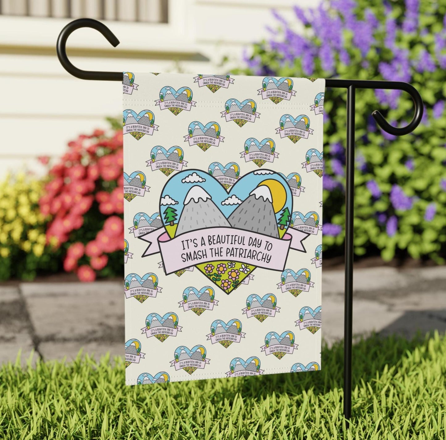Beautiful Day to Smash the Patriarchy Yard Flag, Feminist Garden Home Decor, Cute Political FDT Gift for Women