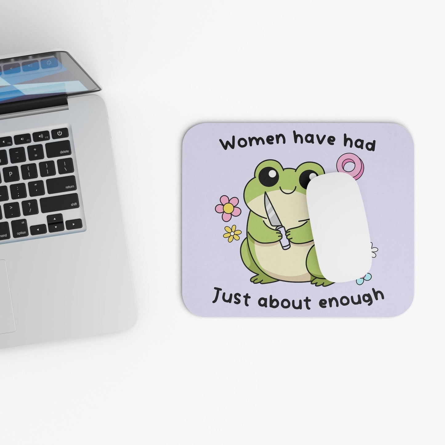 Cute Women's Rights Frog Mouse Pad, Angry Feminist FDT Office Decor