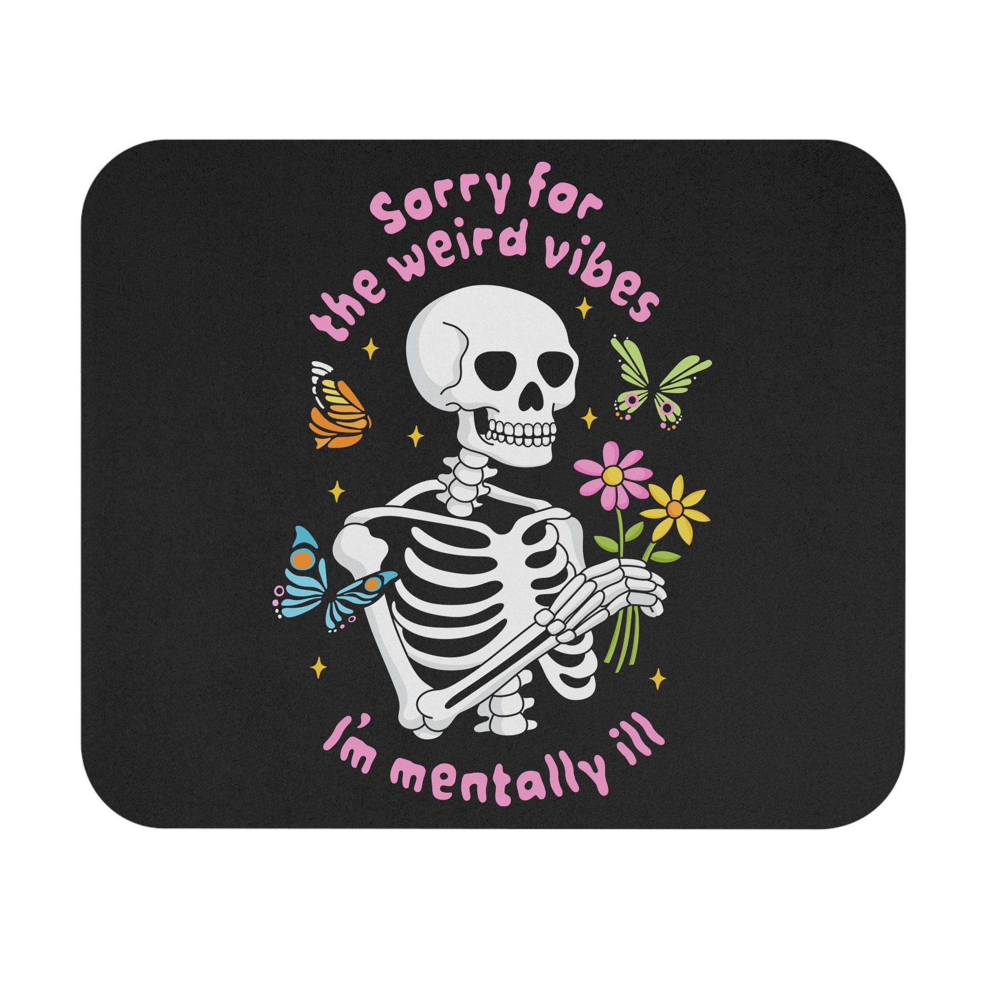 Funny Mentally Ill Skeleton Mouse Pad, Pastel Gothic Office Decor, Mental Health Awareness Gift Idea