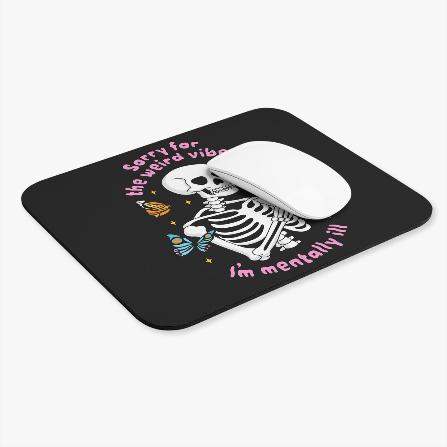Funny Mentally Ill Skeleton Mouse Pad, Pastel Gothic Office Decor, Mental Health Awareness Gift Idea