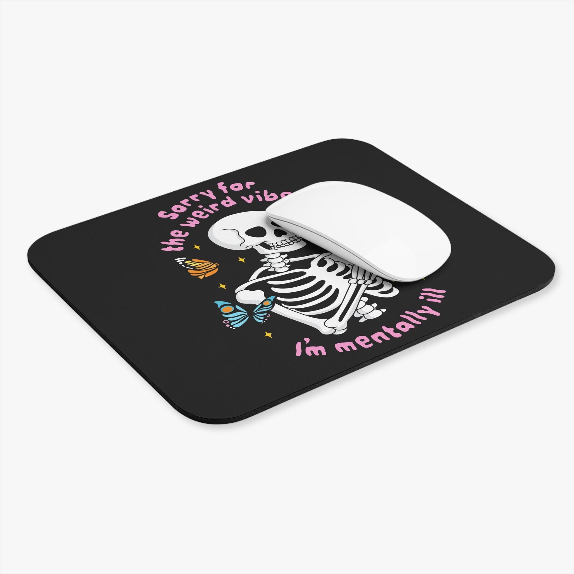 Funny Mentally Ill Skeleton Mouse Pad, Pastel Gothic Office Decor, Mental Health Awareness Gift Idea
