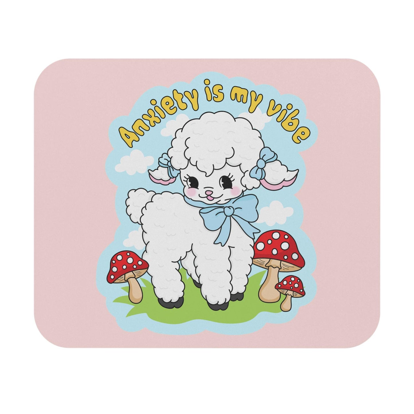 Funny Anxiety Is My Vibe Mouse Pad, Pastel Lamb Snarky Office Decor
