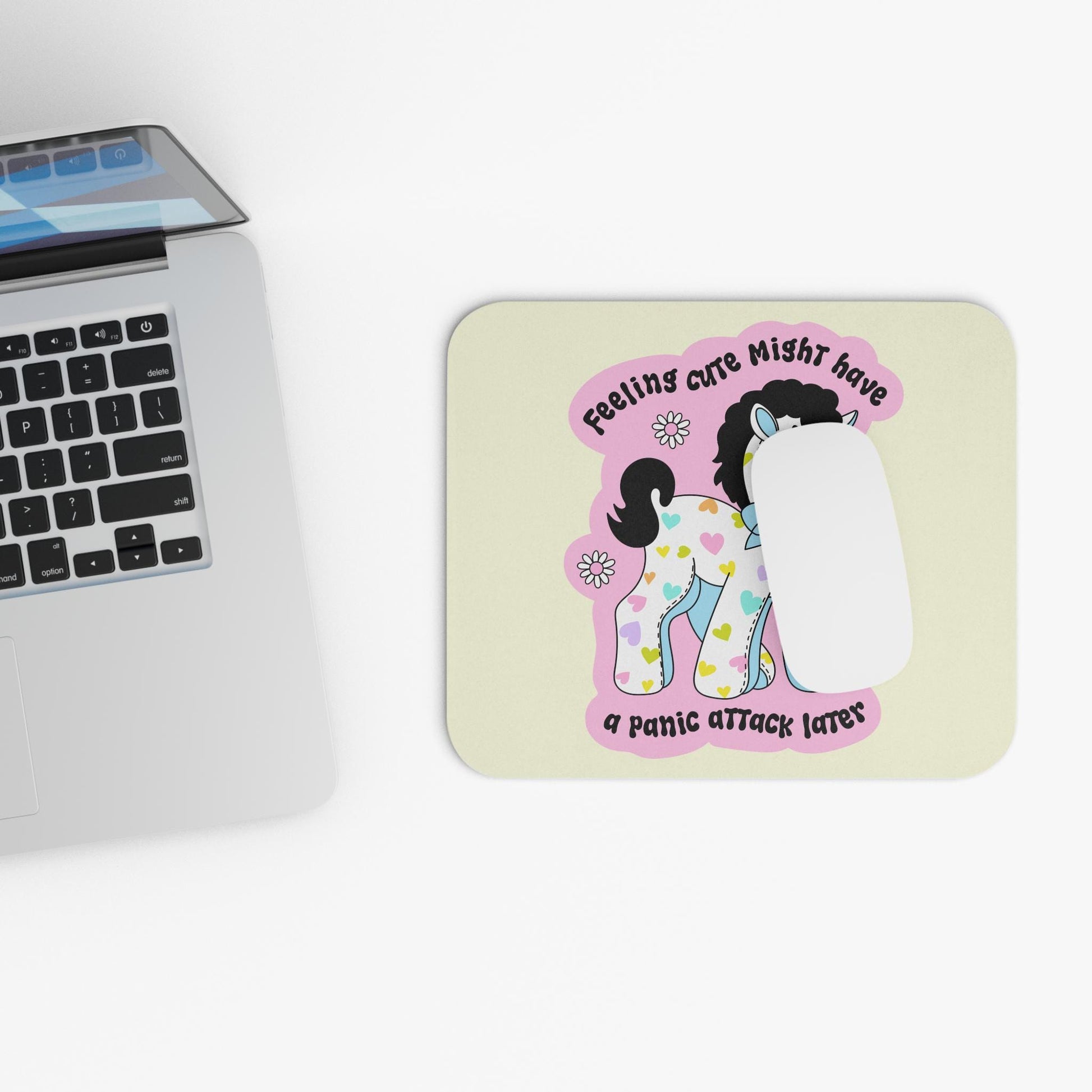 Funny Panic Attack Pony Mouse Pad, Hilarious Anxiety Humor Gag Gift Idea, Office Decor For Millennial
