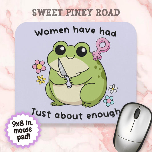 Cute Women's Rights Frog Mouse Pad, Angry Feminist FDT Office Decor