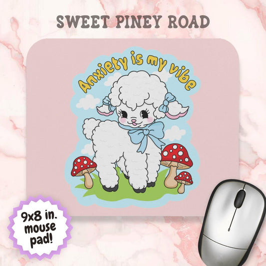 Funny Anxiety Is My Vibe Mouse Pad, Pastel Lamb Snarky Office Decor